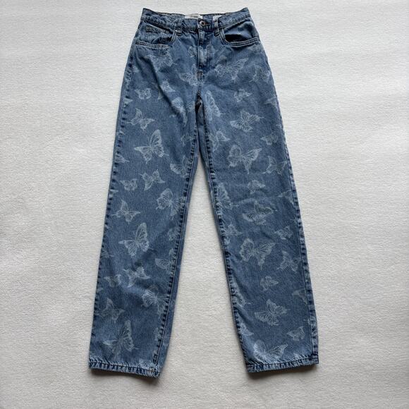 Cotton:On Womens Size 2 Jeans Butterfly Print Light Wash Loose Straight - Picture 1 of 15